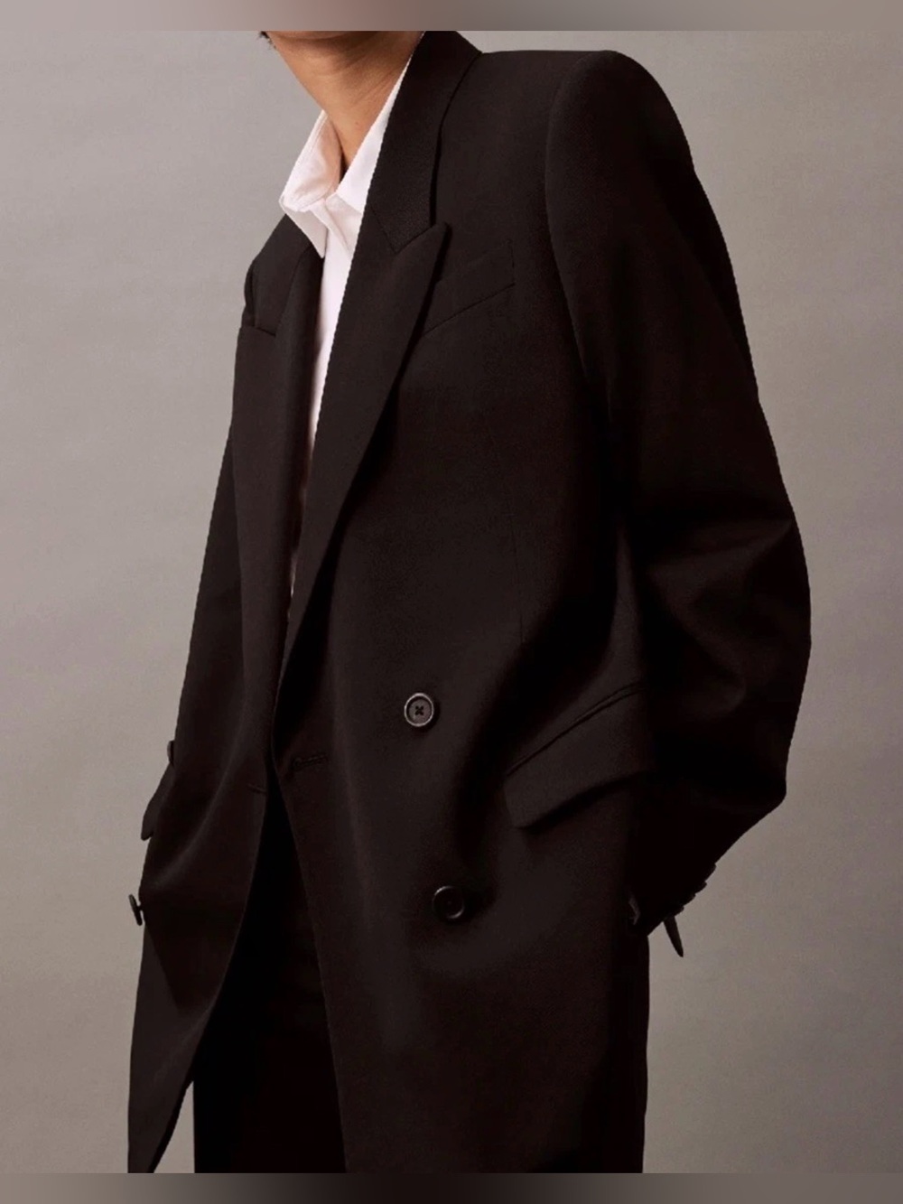 Calvin Klein Studio Double-Breasted Wool Blend Blazer Oversized Black NWT